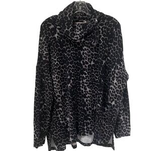 Soft Surroundings Black and Gray Animal Leopard Print Zip Neck Sweatshirt XL